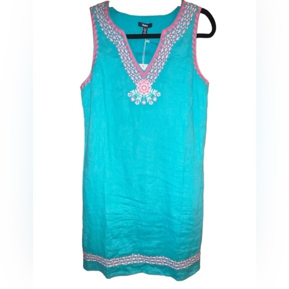{NWT Hatley Linen Embroidered Portia Sheath Dress in Ceramic Blue Size M} - Picture 1 of 12